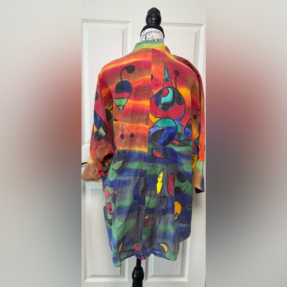 DILEMMA HAND PAINTED ARTIST MIRO INSPIRED BUTTON FRONT ART TO WEAR SHIRT - Picture 3 of 8